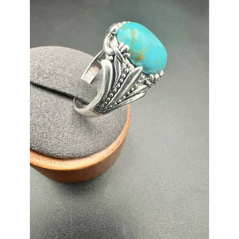 Vintage Style Faux Turquoise Silver Tone Statement Ring Size 9 Southwestern